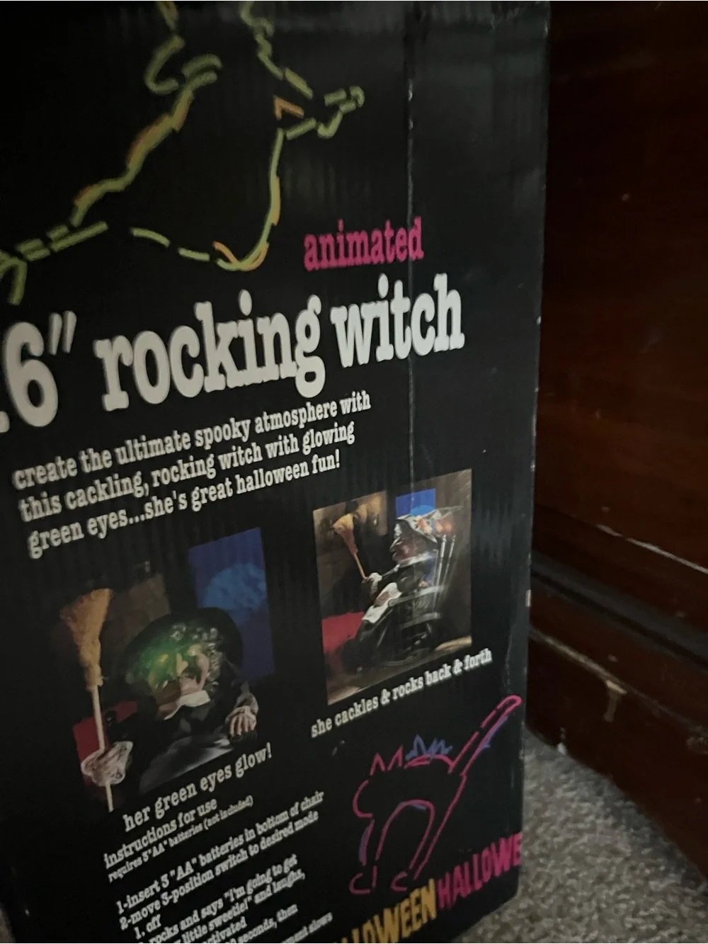 Halloween Fiber Optic 'Beware' Skull Sign and 16inch rocking witch